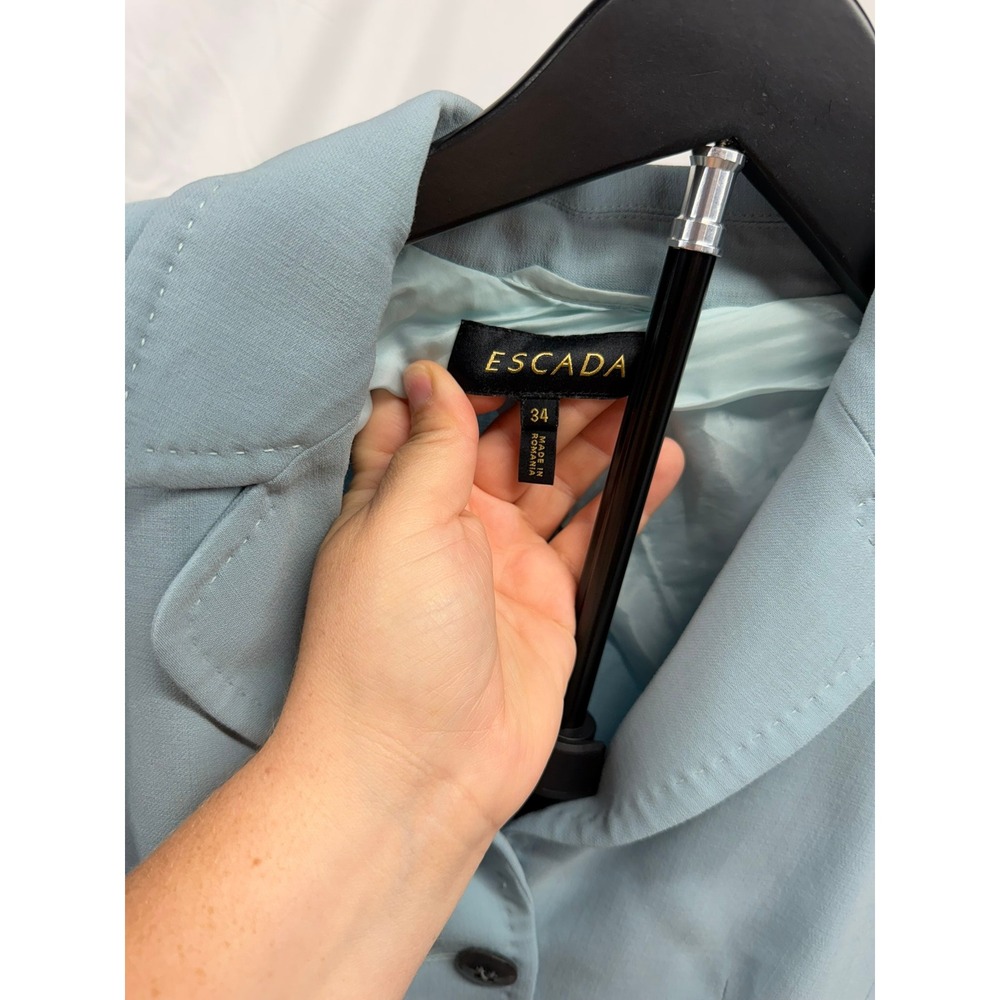 Escada Womens Virgin Wool Light Blue Pick Stitched Three Button Blazer Jacket XS - Picture 5 of 9